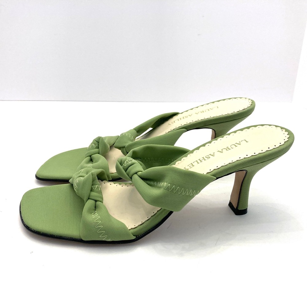 Laura Ashley Dalia Lime Green Fabric Knot Open Toe Mules Sandals Womens 7.5 M